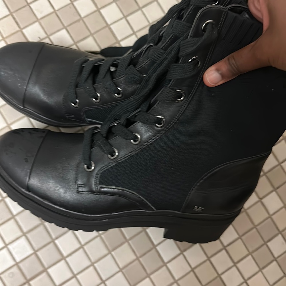 MICHAEL KORS Brea Stretch-Knit and Leather Combat Boot only worn once paid $225